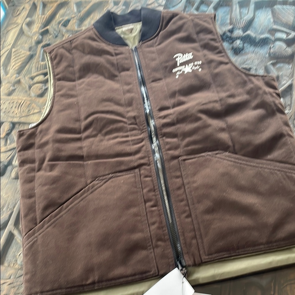 Patta Brown Quilted Vest with Black Collar